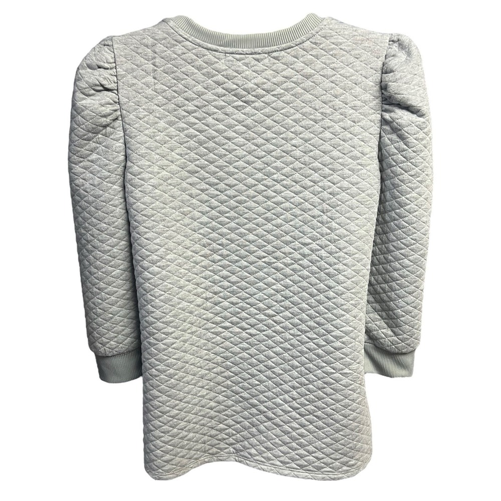 Retrology Pullover‎ Sweater Top S Grey Quilted Rhinestone Puff Sleeve Cozy Glam - Picture 5 of 8